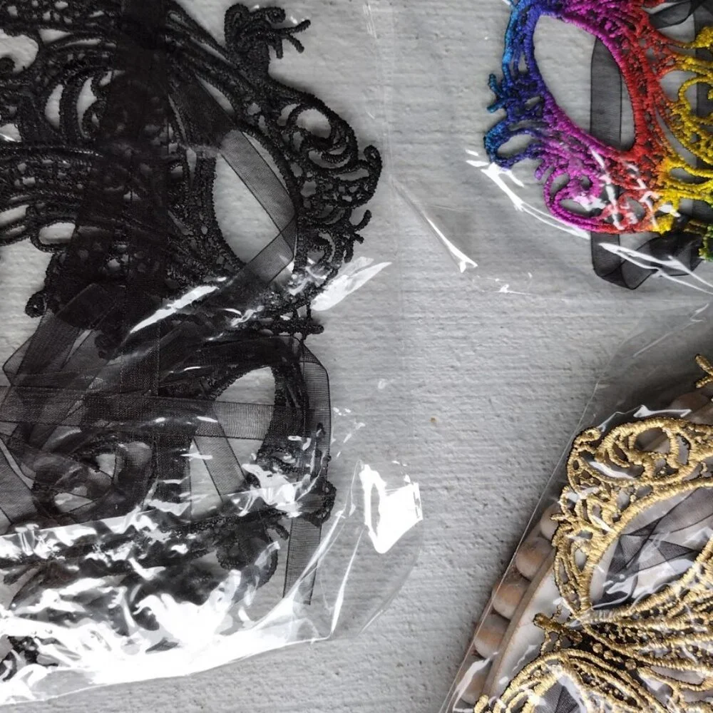 NWOT 5 pk Gold Black Multicolor Silver Treal Lace Eye Mask Mardi Gras Party